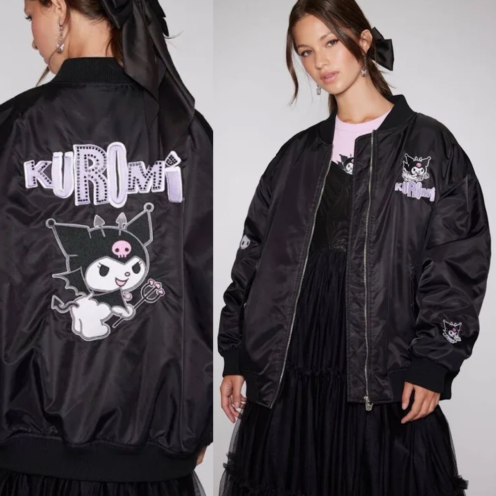 Forever 21 Kuromi Patch Bomber Jacket Hello Kitty and Friends Embroidered Small